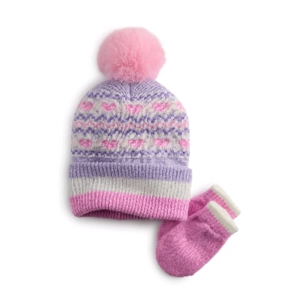 Pink and Purple Kids Hat & Mittens Set